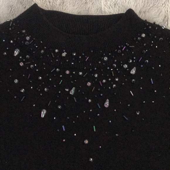 Black beaded cardigan sweater set 1X encrusted tank top sweater & button front - Picture 6 of 11